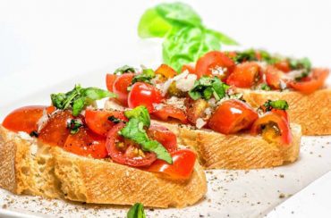 Fresh tomato basil bruschetta on toast